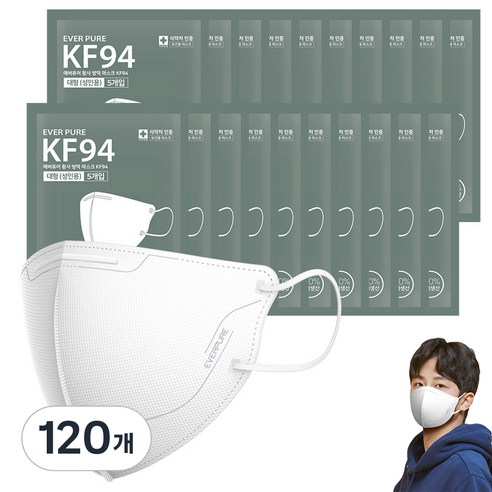 리벤스 에버퓨어 새부리형 황사방역마스크 대형 KF94, 화이트, 120개, 5개입