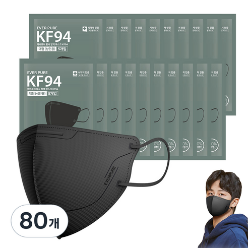 리벤스 에버퓨어 황사방역 마스크 대형 KF94, 블랙, 80개, 5개입