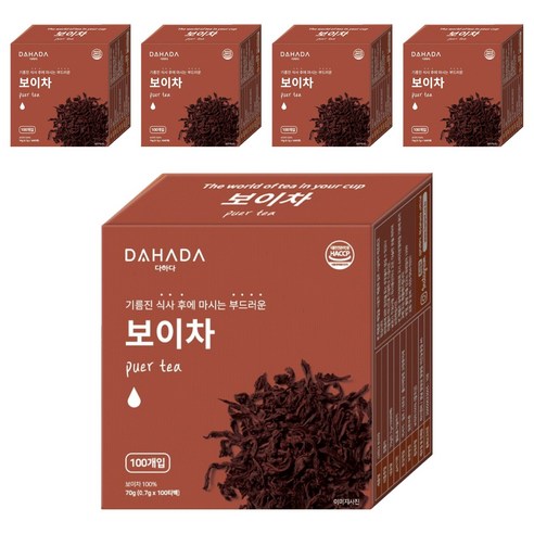 다하다 허브앤티 보이차, 0.7g, 100개입, 5개
