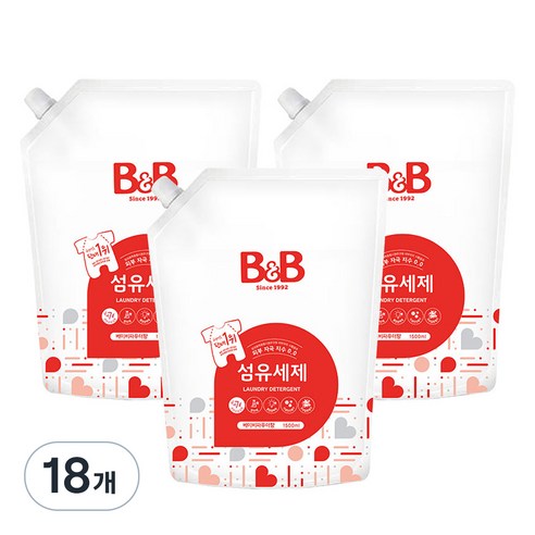 비앤비 섬유세제 베이비파우더향 리필, 1.5L, 18개