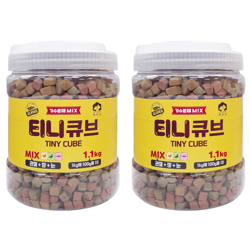 펫러닝 강아지 티니큐브 간식, 혼합맛(닭고기/오리/연어), 1.1kg, 2개
