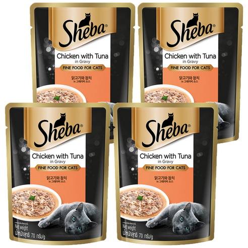 쉬바 어덜트 고양이 주식파우치, 닭+참치, 70g, 4개