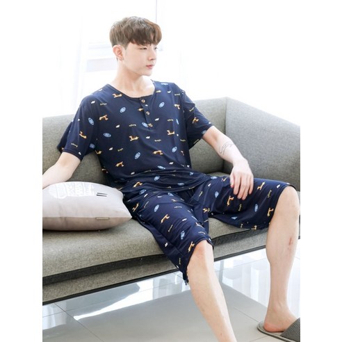 비글럭비 민트코코아 남성용 쿨 잠옷 상하의 세트: 편안하고 세련된 여름철 수면을 위한 이상적인 선택