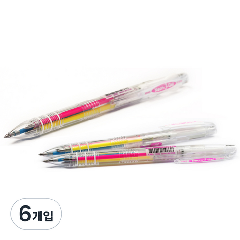 자바펜 네온 3겔 다색펜 0.5mm, 분홍 + 노랑 + 하늘, 6개입