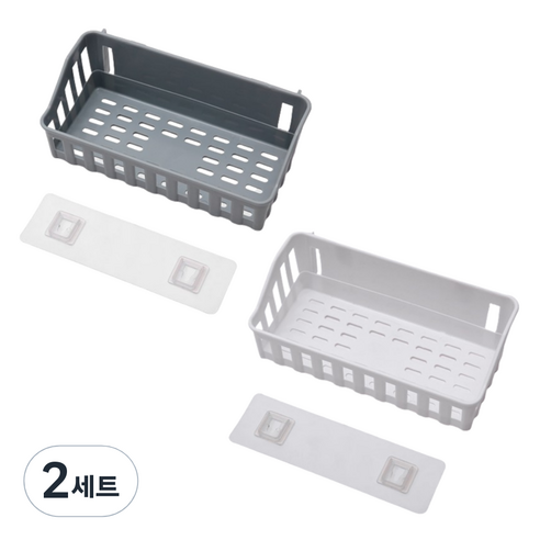 리빙홈디테일 무타공 접착식 심플 선반 LHD-024 2종 세트, 화이트 + 그레이, 2세트