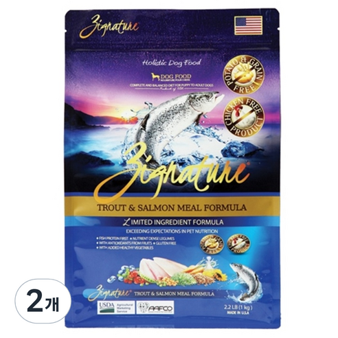 지그니쳐 전연령 송어 & 연어 포뮬라 애견사료, 생선, 1kg, 2개