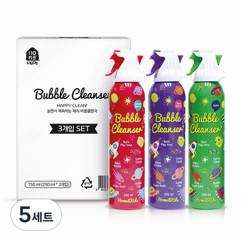 홈앤키즈 버블바스 클렌저 딸기 250ml + 블루베리 250ml + 사과 250ml, 5세트