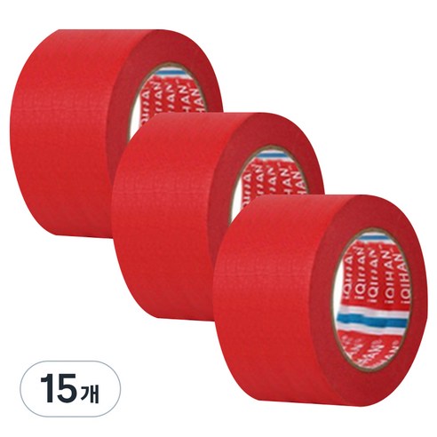 iQIHAN 칼라 마스킹 종이테이프 50mm x 15m, 레드, 15개