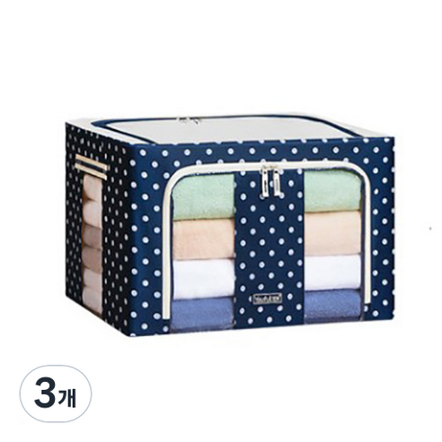 땡땡이도트 간편한정리 리빙박스 24L, 파랑, 3개