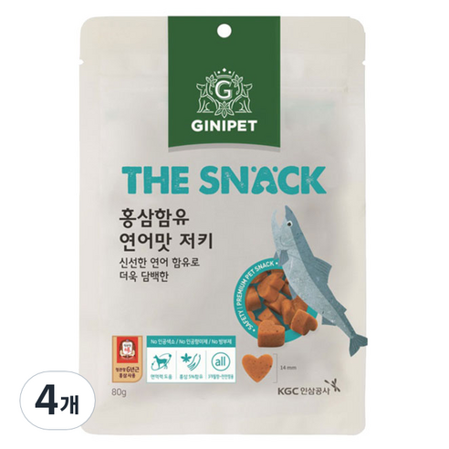 정관장지니펫 더스낵 홍삼함유 저키 강아지간식 80g, 연어맛, 4개