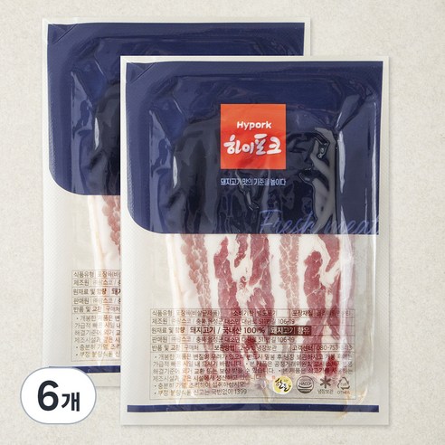 하이포크 한돈 삼겹살 구이용(냉장), 500g, 6개
