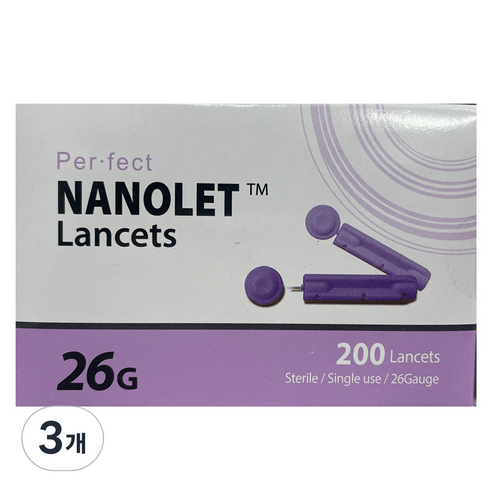 나노렛 일회용 랜싯 바이올렛 채혈침 26g, 3개