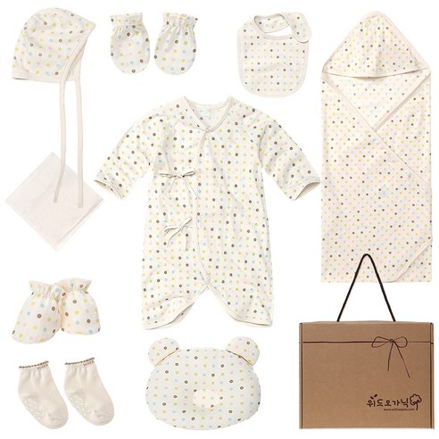 위드오가닉 신생아용 파스텔도트 출산선물 10종 신생아를 위한 편안하고 아름다운 선물 세트
