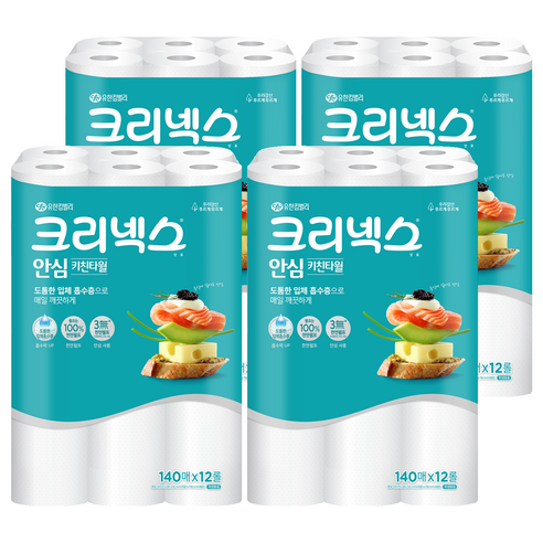 크리넥스 안심 천연펄프 키친타월, 140매, 48개
