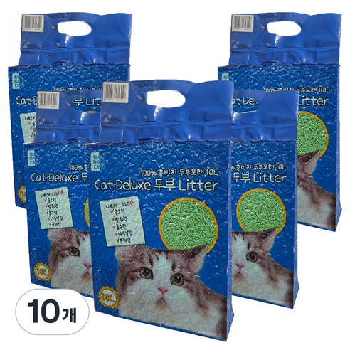 마마쇼 디럭스 가는입자 두부 고양이 모래, 10L, 10개, 녹차향