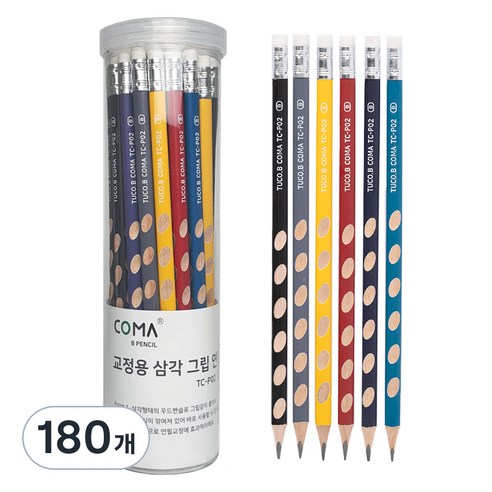 투코비 코마 삼각 그립 교정연필 B 세트 TC-P02, 혼합색상, 180개