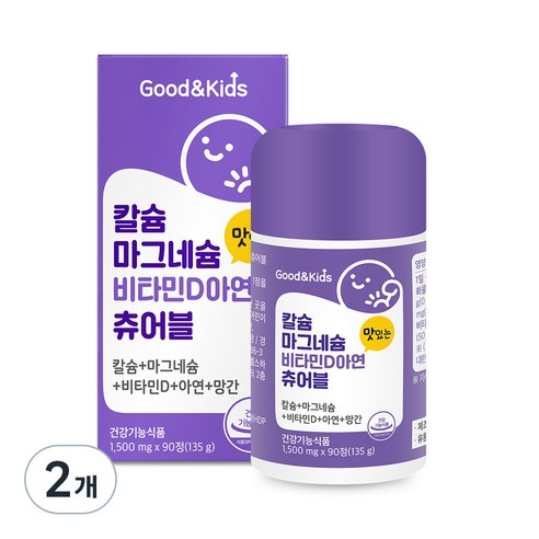 내츄럴플러스 칼슘 마그네슘 비타민D 아연 츄어블 135g, 90정, 2개