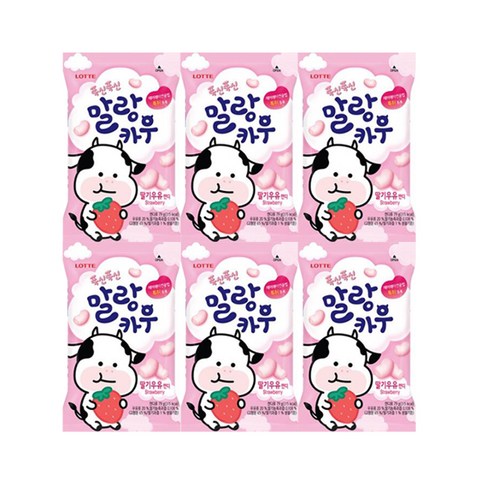롯데웰푸드 말랑카우 딸기우유캔디, 79g, 6개