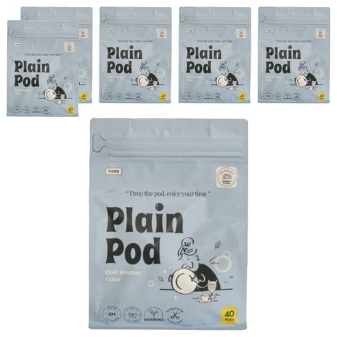 플레인팟 식기세척기 큐브 세제 40p, 400g, 6개