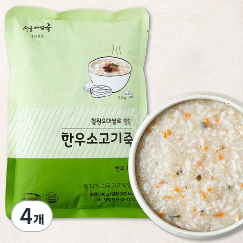 [로켓프레시] 서울마님죽 한우 소고기죽 (냉장), 500g, 4개
