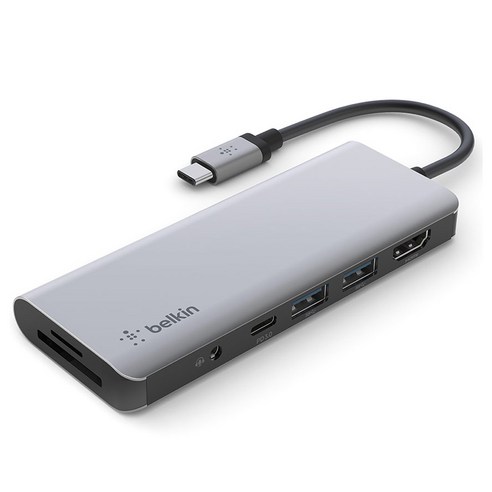 벨킨 7in1 USB C타입 멀티 허브 AVC009btSGY, 그레이, 1개 맥북충전기어댑터연장