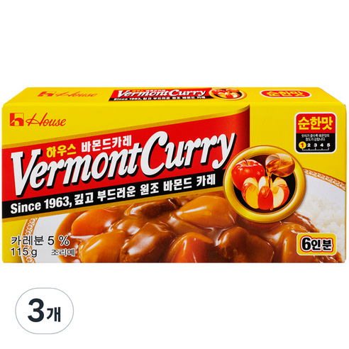 농심 하우스 바몬드카레 순한맛, 115g, 3개