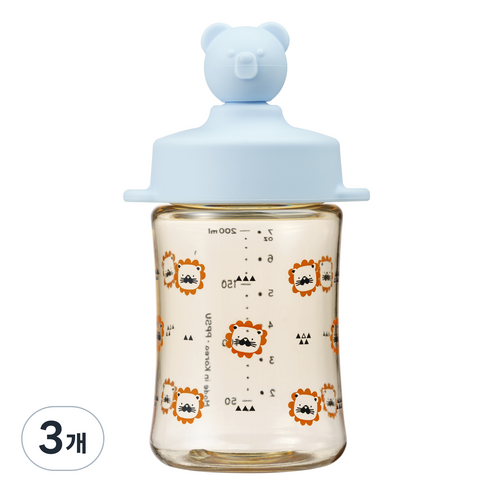아키움 유아용 곰돌이 PPSU 빨대컵 200ml, 베이비블루, 3개