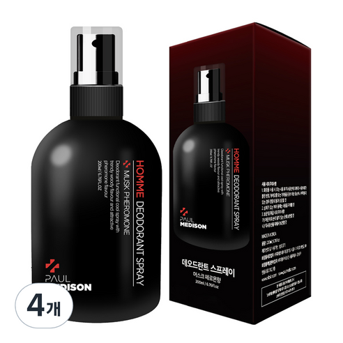 폴메디슨 남성용 옴므 데오드란트 스프레이 머스크페로몬향, 200ml, 4개