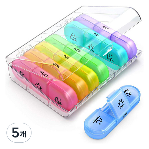 더뉴몰 휴대용 일주일 요일별 알약 케이스 레인보우, 5개