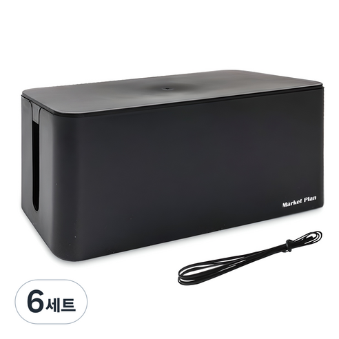 마켓플랜 심플 멀티탭 정리함, 6세트, 블랙