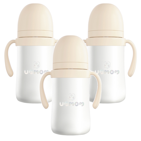유비맘 시그니처 스테인리스 유아 빨대컵 220ml, 3개, 요거트(베이지)
