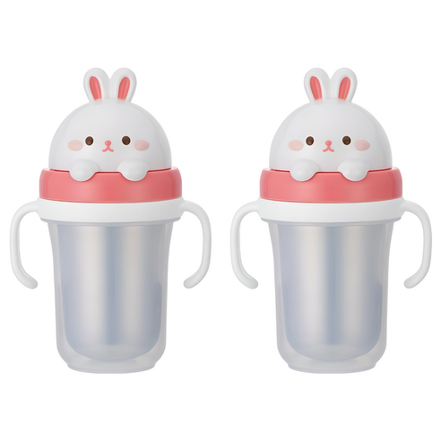 에디슨 프렌즈 흘림방지 이중 스텐 빨대컵2 300ml, 2개, 흰토끼
