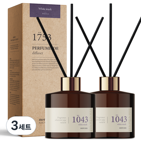 메르헨트 퍼퓸 드 디퓨저 200ml x 2p + 섬유리드 10p 세트, 화이트머스크, 3세트