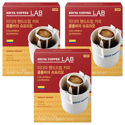 이디야 핸드드립 콜롬비아 슈프리모 드립커피, 8g, 7개입, 3개
