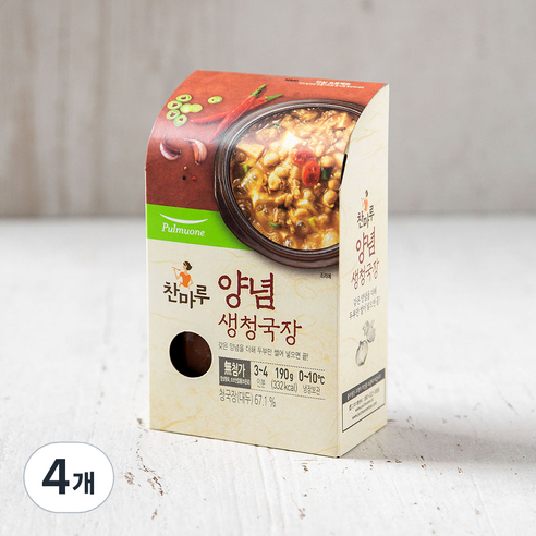 풀무원 찬양념 생청국장, 190g, 4개