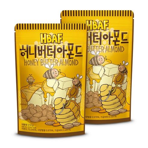 HBAF 허니버터 아몬드, 210g, 2개