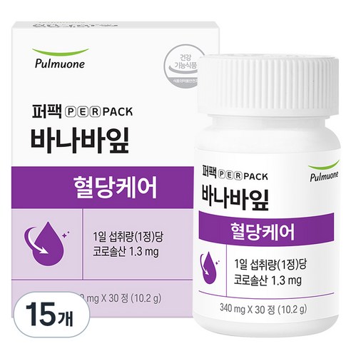 풀무원건강생활 혈당케어 바나바잎추출물 혈당보조제, 30정, 15개