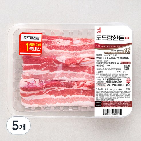 도드람 한돈 1등급 삼겹살 구이용 (냉장), 300g, 5개