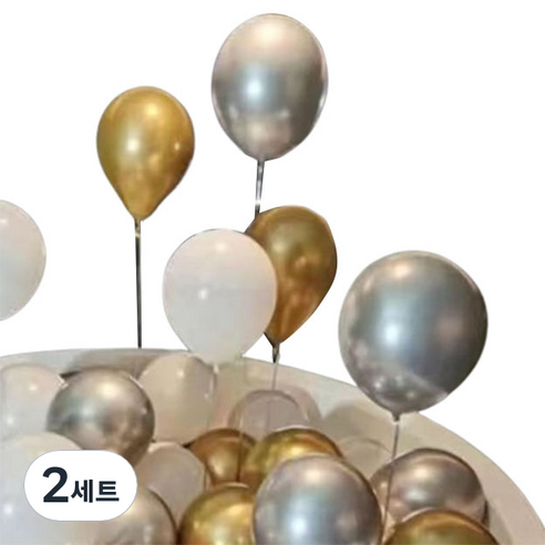 뷰라뷰 파티풍선 50p + 공기펌프 + 10m 리본 세트, 14 실버 + 골드 + 화이트(랜덤발송), 2세트