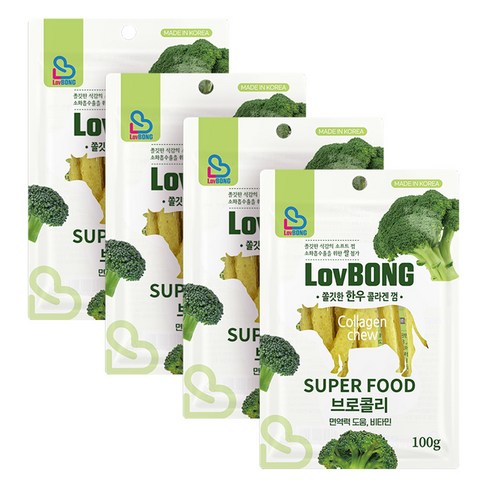 러봉 강아지 쫄깃한 한우 콜라겐 껌, 브로콜리맛, 100g, 4개