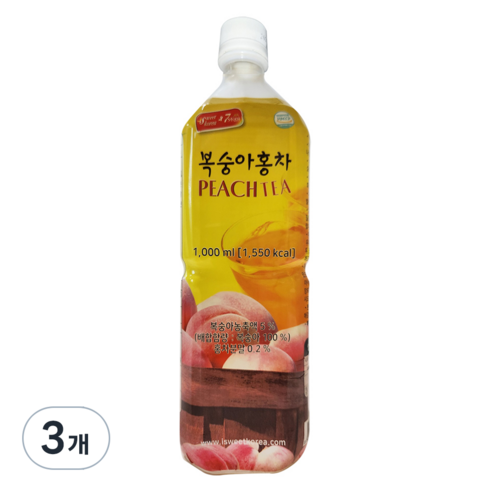 스위트코리아 복숭아 홍차 농축액, 1L, 3개