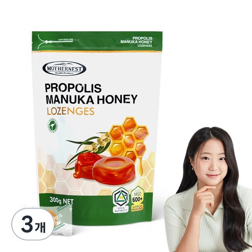 마더네스트 프로폴리스 마누카 허니 MGO600 플러스 로젠지스 캔디, 300g, 3개