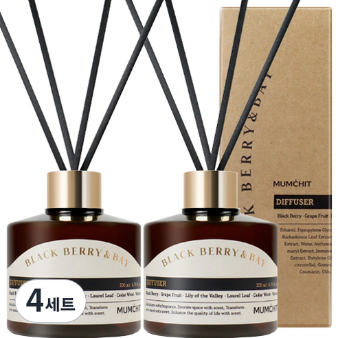 멈칫 바이오톡스 디퓨저 200ml x 2개 + 리드스틱 8개, 블랙베리앤베이, 400ml, 4세트