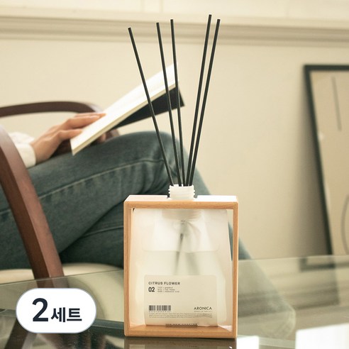 아로니카 내츄럴 우드 코팅 프레임 챕터디퓨저 본품, 시트러스플라워, 200ml, 2세트