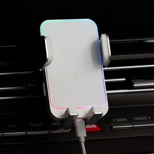 메이튼 차량용 15W 듀얼코일 FOD센서 고속 무선충전 거치대 + C타입 케이블 세트 MT7705, 화이트, MT77056
