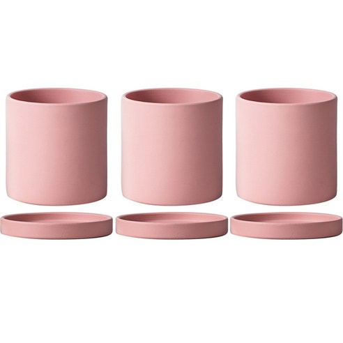 준비 도자기 화분 + 받침대 3세트, 미디움핑크