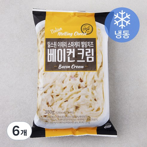 밀스원 이태리 스파게티 멜팅치즈 베이컨크림 스파게티 (냉동), 380g, 6개