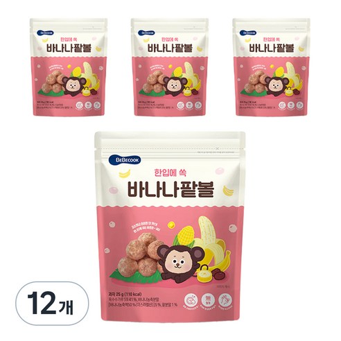 베베쿡 한입에 쏙 바나나팥볼 25g, 바나나 + 팥 혼합맛, 12개
