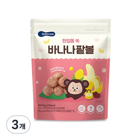 베베쿡 한입에 쏙 바나나팥볼 25g, 바나나 + 팥 혼합맛, 3개