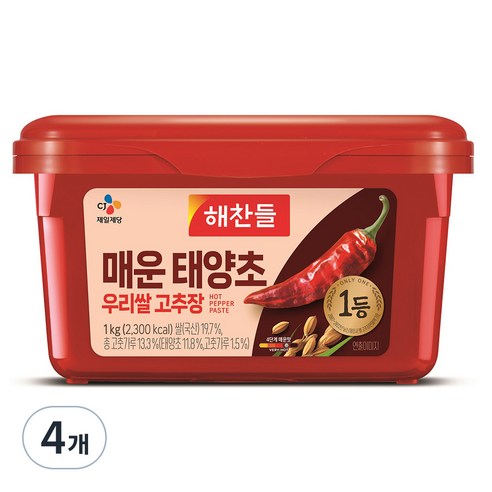 매운 태양초 우리쌀 고추장, 1kg, 4개
